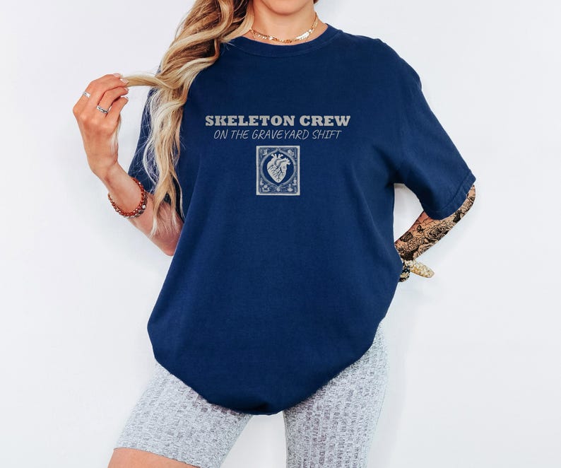 Skeleton Crew On Graveyard Shift Shirt, Er Nurse Shirt, True Navy Comfort Colors Tee True Navy