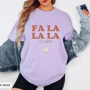 Fa La Llama Shirt, Funny Christmas Gift for Animal Lovers, Ivory Comfort Colors Tee Orchid