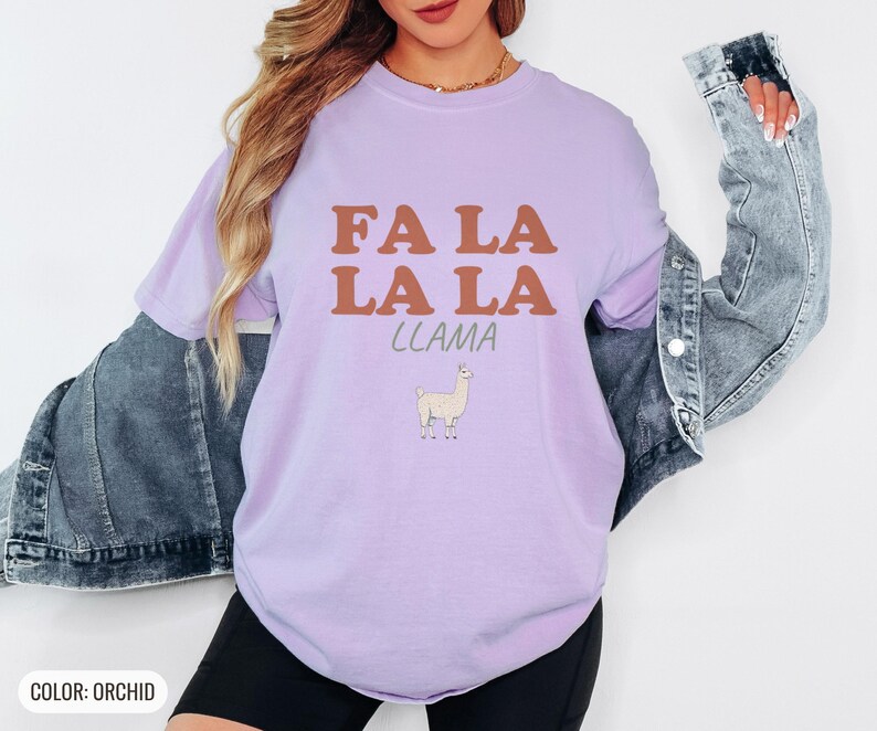 Fa La Llama Shirt, Funny Christmas Gift for Animal Lovers, Ivory Comfort Colors Tee Orchid