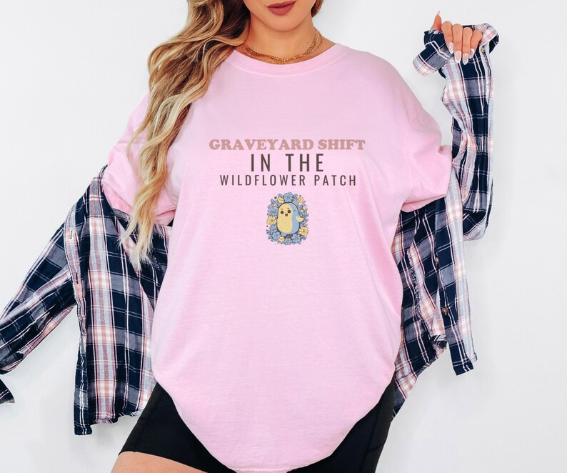 Graveyard Shift In Wildflower Patch Shirt, Halloween Shirt, Blossom Comfort Colors Tee image 3