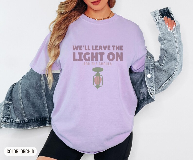 Halloween Shirt - We'll Leave The Light On For The Ghouls - Comfort Colors Tee Orchid