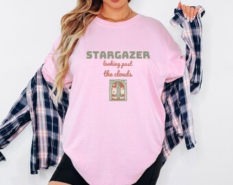 Stargazer Shirt, Stars Graphic Tee, Space Obsessed Kids Tee, Khaki Comfort Colors Tee