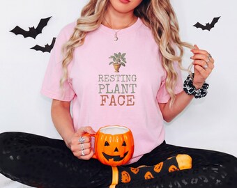 Resting Plant Face Shirt | Gothic Plant Tee | Halloween Gift for Her | Spooky Plant Lover | Cute Botanical Shirt, Blossom Comfort Colors Tee