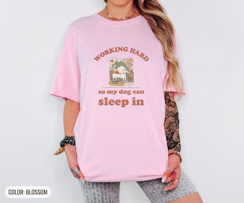 Working Hard Shirt, Dachshund Graphic Tee, Funny Dog Owner Tee, Ivory Comfort Colors Tee Blossom