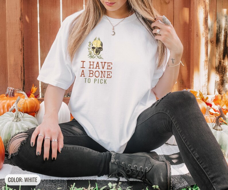 I Have A Bone To Pick Shirt, Skeleton Shirt for Book Lover, White Comfort Colors Tee image 2
