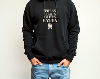 Goat Lover Christmas Hoodie - Trees Lights Gifts Eaten Pullover