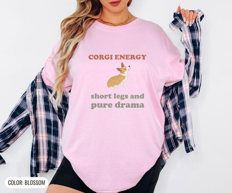 Corgi Energy Shirt, Cute Dog Mom Gift, Puppy Lover Tee, Khaki Comfort Colors Tee Blossom
