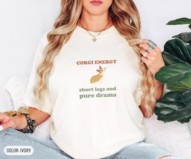 Corgi Energy Shirt, Cute Dog Mom Gift, Puppy Lover Tee, Khaki Comfort Colors Tee image 4