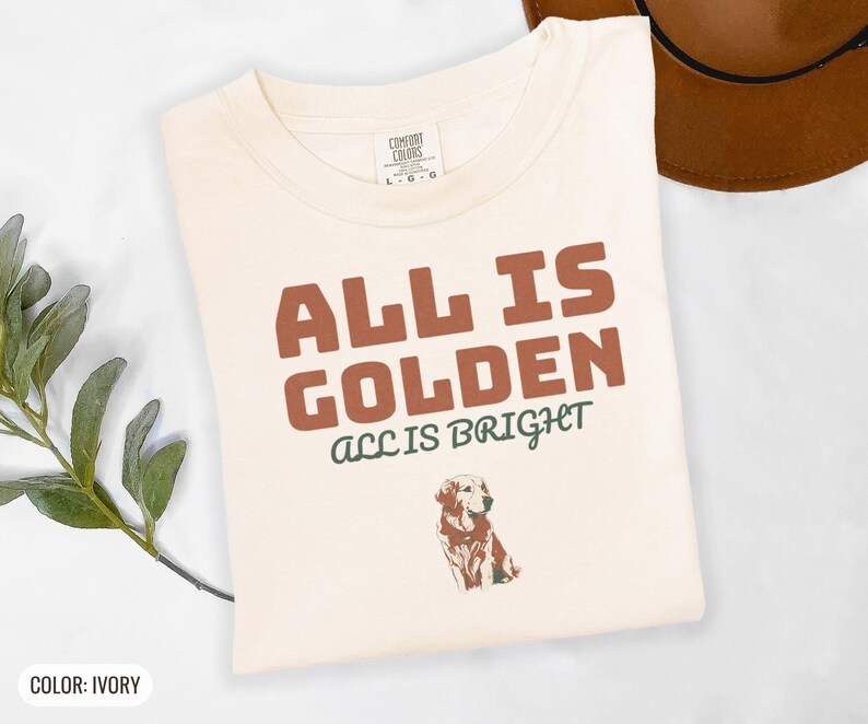 All is Golden All is Bright Shirt, Retriever Graphic Tee, Ivory Comfort Colors Tee image 12