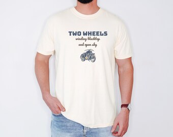 Two Wheels Shirt, Motorcycle Rider, Vintage Biker Tee, Khaki Comfort Colors Tee