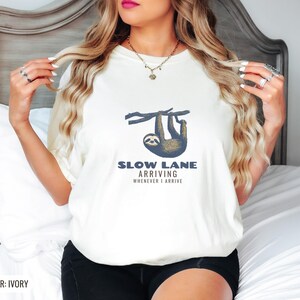Slow Lane Shirt, Funny Sloth Tee, Laid Back Gift, Khaki Comfort Colors Tee image 2