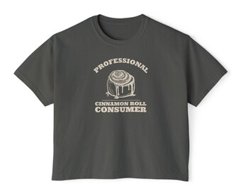 Women's Boxy Professional Cinnamon Roll Consumer Shirt, Cozy Fall Gift, Pepper Comfort Colors Tee