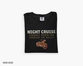Night Cruise Shirt, Gift for Motorcycle Riders, Black Comfort Colors Tee