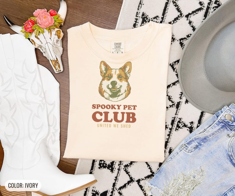 Spooky Pet Club United We Shed Shirt, Corgi Graphic Tee, Ivory Comfort Colors Tee image 8