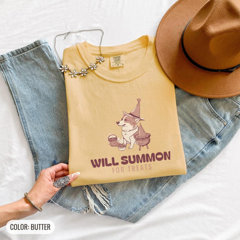 Corgi Owner Halloween Shirt - Will Summon Comfort Colors Tee Butter