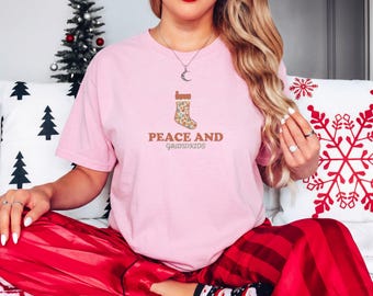 Peace and Grandkids Shirt, Grandma Christmas Gift, Blossom Comfort Colors Tee