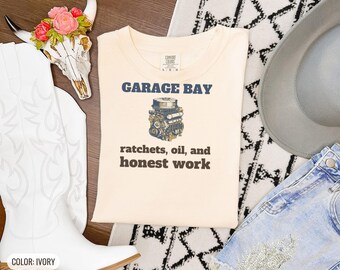 Garage Nation Shirt, Vintage Mechanic Gift, Ivory Comfort Colors Tee