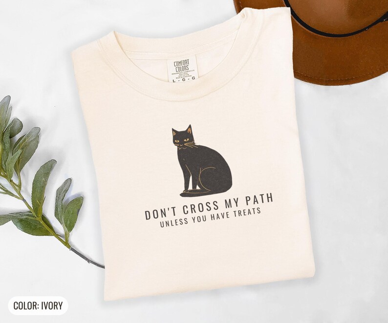 Black Cat Halloween Shirt - Don't Cross My Path Comfort Colors Tee image 9