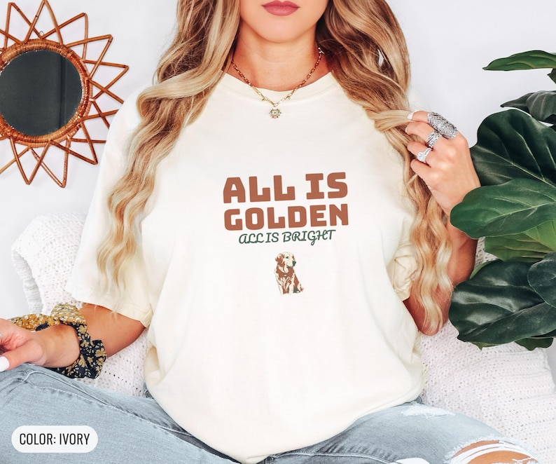 All is Golden All is Bright Shirt, Retriever Graphic Tee, Ivory Comfort Colors Tee image 5