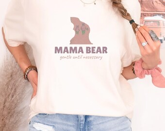 Mama Bear Shirt, New Mom Gift, Retro Motherhood Tee, Khaki Comfort Colors Tee