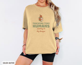 Teaching Tiny Humans Shirt, Funny Elementary Teacher Tee, Khaki Comfort Colors Tee