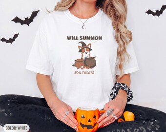 Will Summon For Treats Corgi Shirt, Halloween Shirt, Ivory Comfort Colors Tee