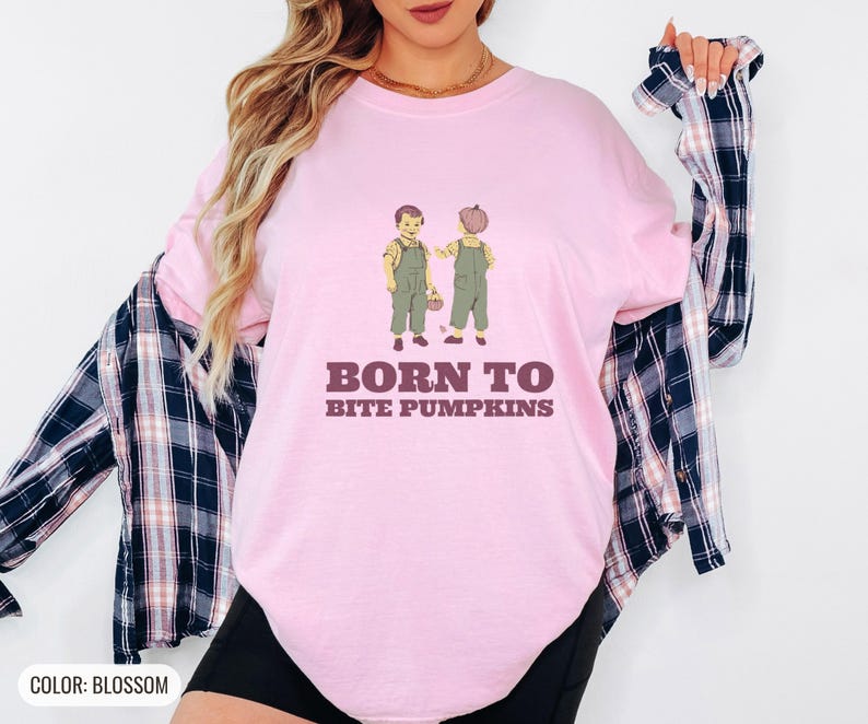 Born to Bite Pumpkins Shirt, Toddler Halloween Gift, Butter Comfort Colors Tee Blossom