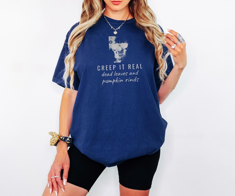 Creep It Real Shirt, Spooky Halloween Tee, Dark Academia Gift, Black Comfort Colors Tee True Navy