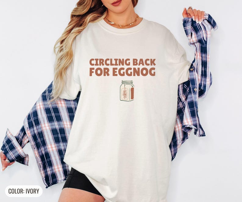 Circling Back For Eggnog Shirt, Pine Graphic Tee, Seafoam Comfort Colors Tee image 4