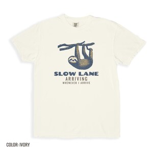 Slow Lane Shirt, Funny Sloth Tee, Laid Back Gift, Khaki Comfort Colors Tee image 7