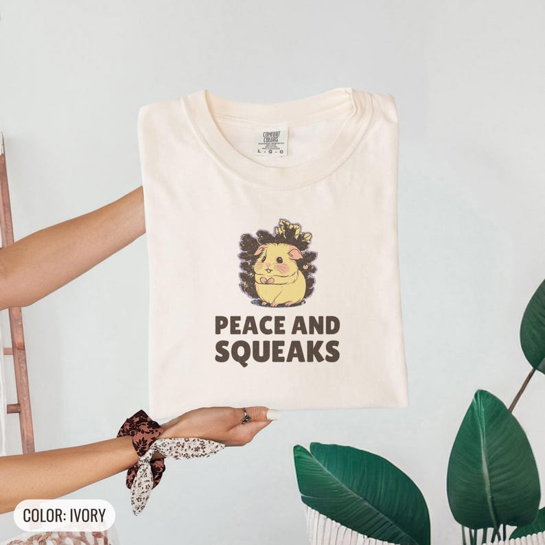 Peace and Squeaks Shirt, Guinea Pig Lover Gift, Ivory Comfort Colors Tee image 7