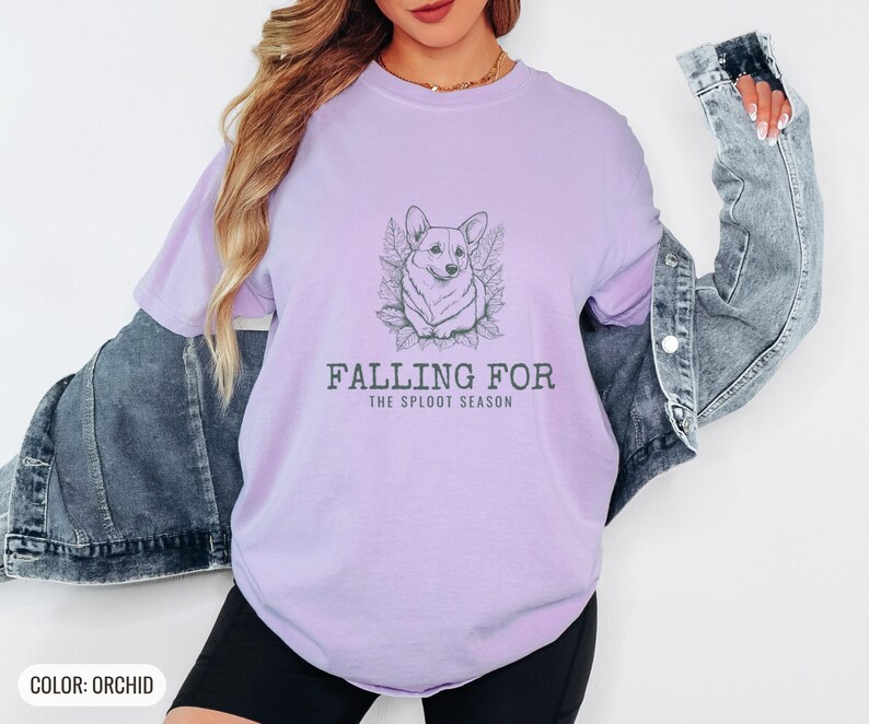 Corgi Fall Shirt - Falling for the Sploot Season Comfort Colors Tee Orchid