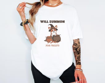 Halloween Shirt - Will Summon For Treats Corgi Tee