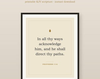 He Shall Direct Thy Paths Print, Proverbs 3:6 KJV Bible Verse Wall Art, Printable Scripture Decor, Christian Gift, Instant Download