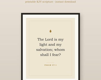 The Lord Is My Light and My Salvation Print, Psalm 27:1 KJV Bible Verse Wall Art, Printable Scripture Decor, Instant Download