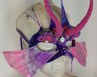 Pink Costume Mask, Purple Faerie Mask, Halloween Party Mask, Mardi Gras Mask, Carnival Ball Mask, Costume Ball Mask, Purple Fairy Wing Mask