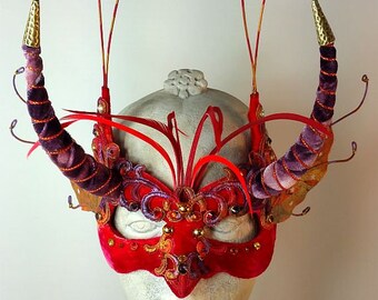 Red masquerade Mask, Costume Mask Red, Masquerade Party Mask,Halloween Mask Red, Fantasy Animal Mask, Animal Costume Red, Men's Horn Costume