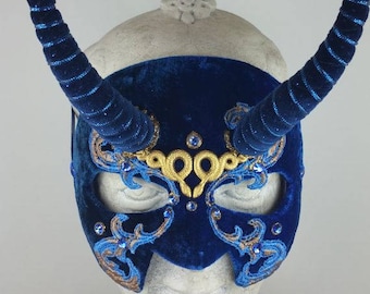 Blue Masquerade Mask, Snake Costume Mask, Masquerade Mask, Horn Mask, Halloween Masquerade, Mardi Gras Mask, Blue Snake Mask,Blue Demon Mask