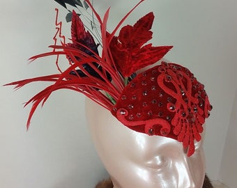 Red Fascinator, Red Party Hat, Red mini Hat,Wedding Fascinator Hat,Derby Hat,Tea Party Fascinator,Bridal Shower Hat, Hat for Party,1920 Hat