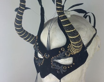 Black Costume Mask,Horned Masquerade,Goth Costume Mask,Dark Costume Mask,Mardi Gras Mask,Masquerade Mask, Cosplay Mask, Mens Masquerade Mask