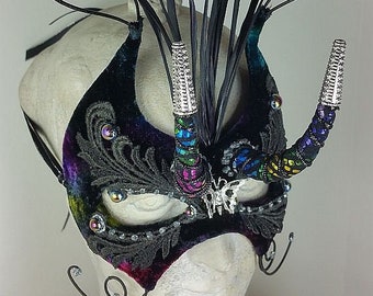 Black Costume Mask,Rainbow Costume Mask, Butterfly Halloween Mask, Silver and Black Mardi Gras Mask, Black Masquerade Mask, Fantasy Costume
