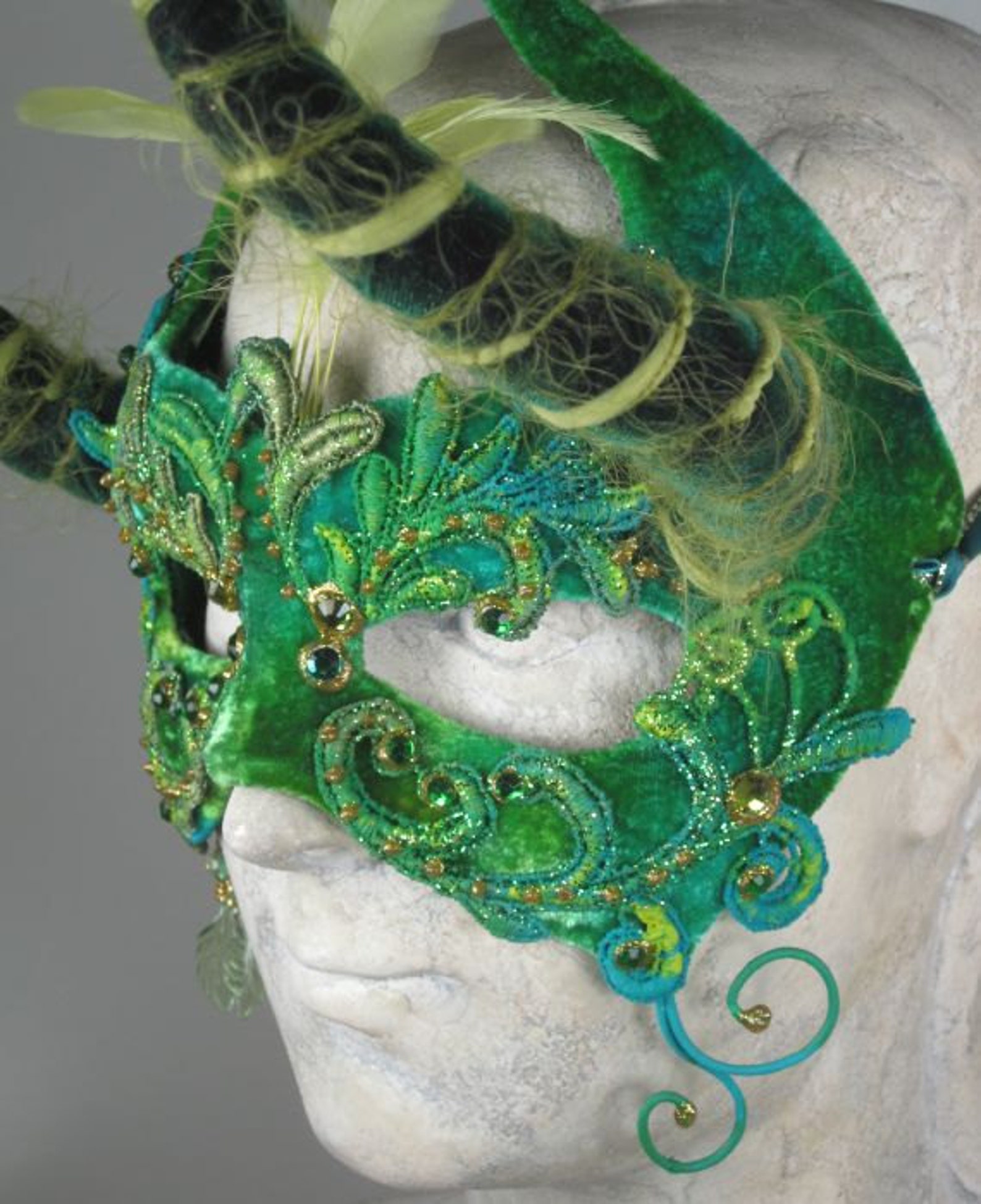 Green Horned Masquerade Mask//masquerade Ball Mask//mask Etsy