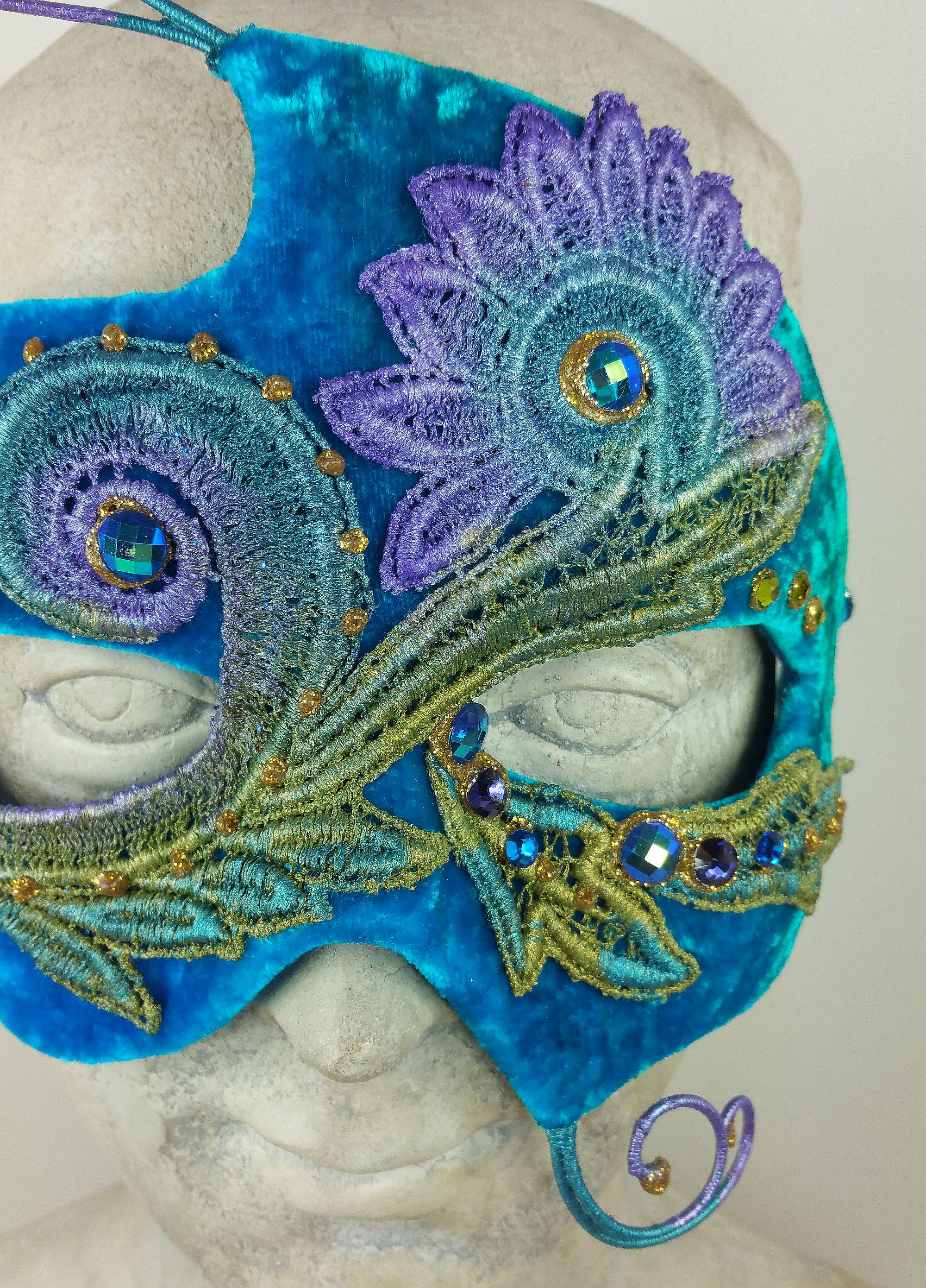 Blue Velvet Masquerade Mask: Lace, Rhinestones, and Bells - Etsy