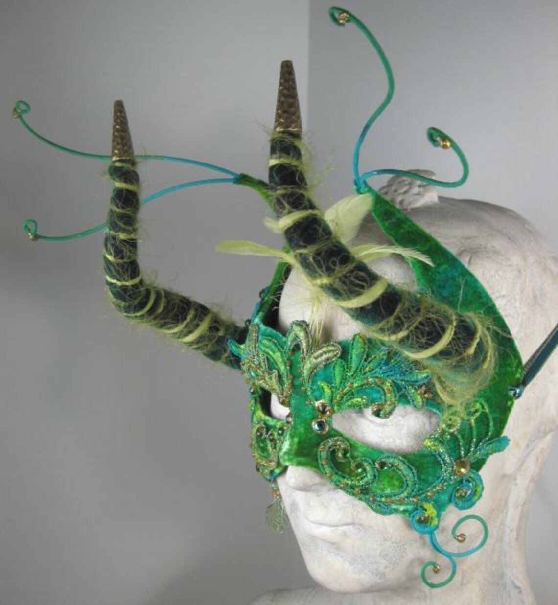 Green Horned Masquerade Mask//masquerade Ball Mask//mask Etsy