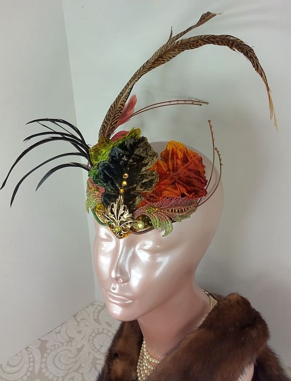 Rust Fascinator Hat Oak Leaf Fascinator 