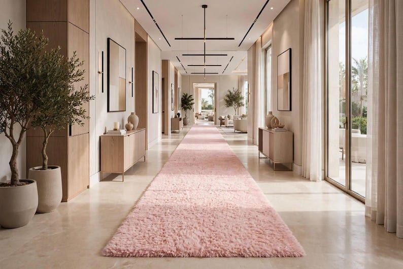 Rosé Cloud Pink Round Wool Rug, 100% New Zealand Wool Hand Woven Shag ...