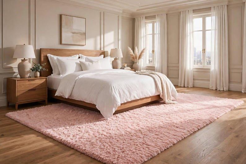 Rosé Cloud Pink Round Wool Rug, 100% New Zealand Wool Hand Woven Shag ...