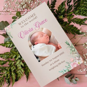 Rosen Baby Geburtsanzeige Vorlage, personalisieren Baby Geburtsanzeige Karte, SOFORTIGER DOWNLOAD, DIY bearbeitbare druckbare Leinwand