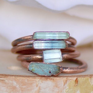 Raw Aquamarine Ring, Raw Crystal Ring, Raw Gemstone Ring, Aquamarine Bar Ring, Electroformed Ring, Unique Christmas Gift, Stacking Ring