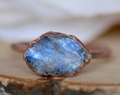 Raw Moonstone Ring, Raw Stone Jewelry, Electroformed Ring, Unique Gift for Her, June Birthstone Jewelry, Raw Gemstone Ring, Bohemian Ring